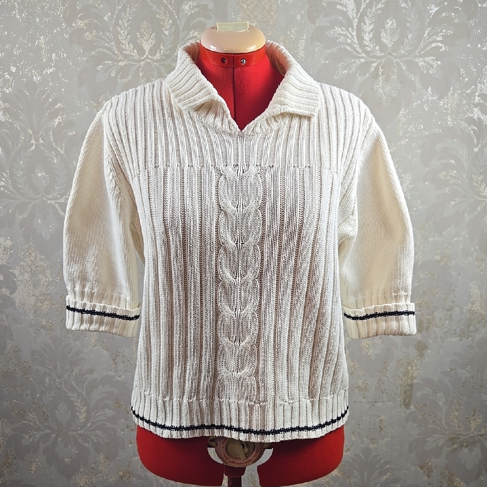 Vintage Cotton Cable Knit White Sweater